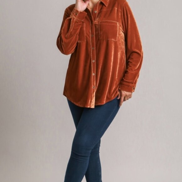 Pumpkin Spice Button Down Velvet Top - Picture 2 of 4